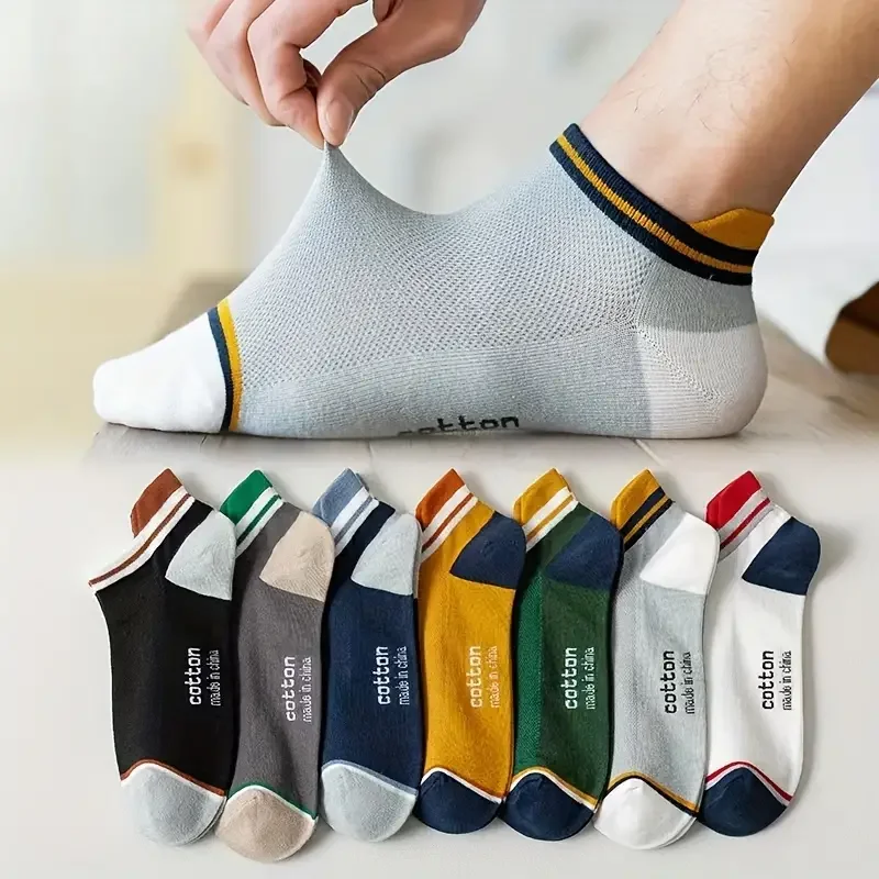 7 Pairs Set Mens Short Socks Summer Low Tube Sport Short Casual Socks Trend Thin Socks Breathable Ankle Polyester Spring