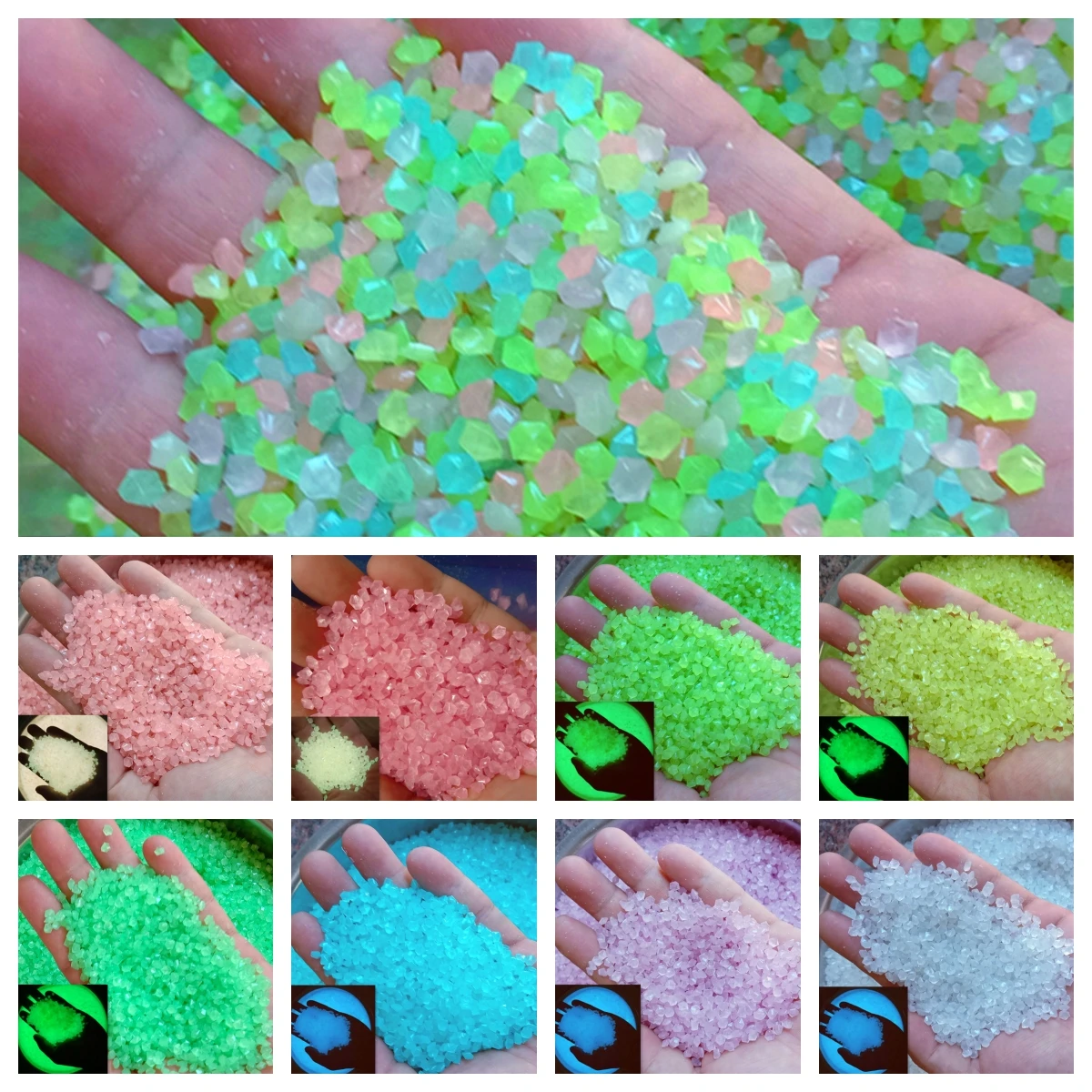 حصى رملية مضيئة من الراتينج عالي السطوع مقاس 3 × 5 مم لتزيين المناظر الطبيعية للحديقة وحوض السمك والحصى الفلوري، عبوتان/2000 قطعة #6