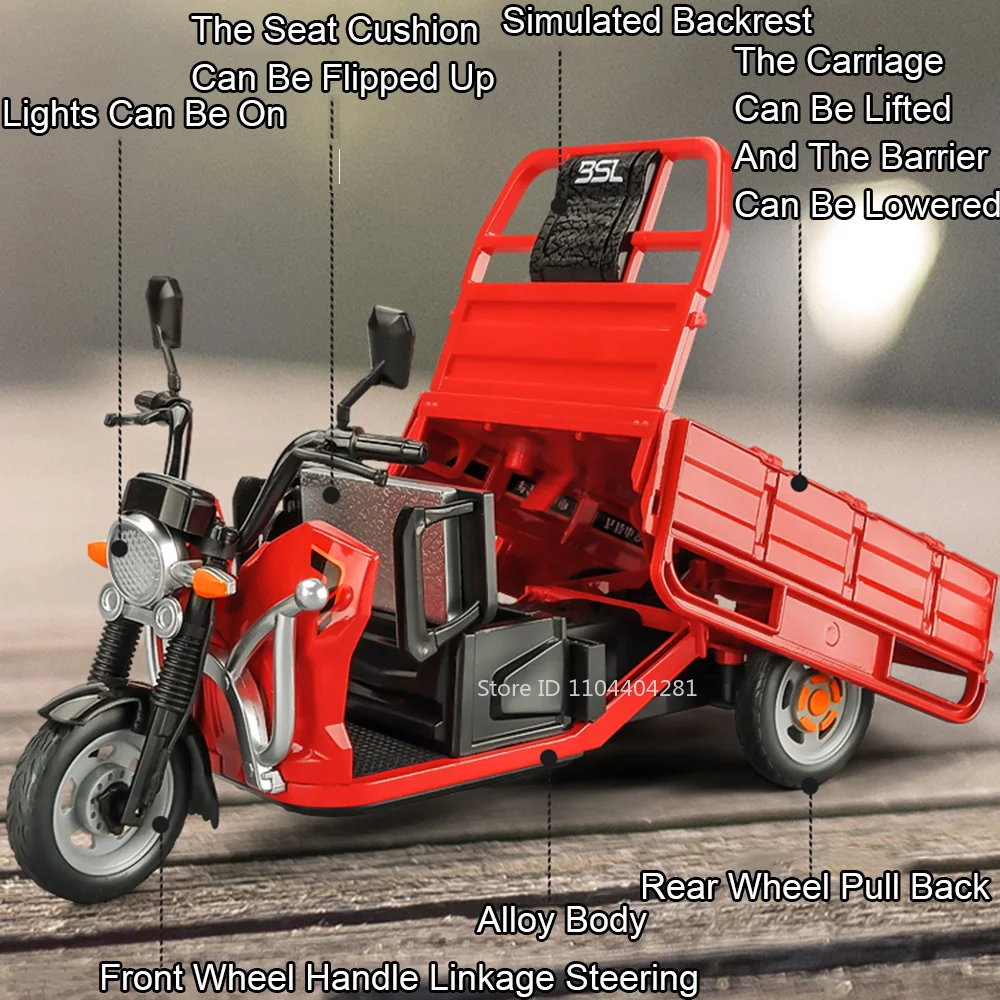 1:12 Triciclo Elettrico In Lega Modello di Auto Giocattoli Pressofuso Moto Ruota Anteriore Sterzo Suono Luce Tirare Indietro Veicolo Ragazzo Raccogliere Giocattolo