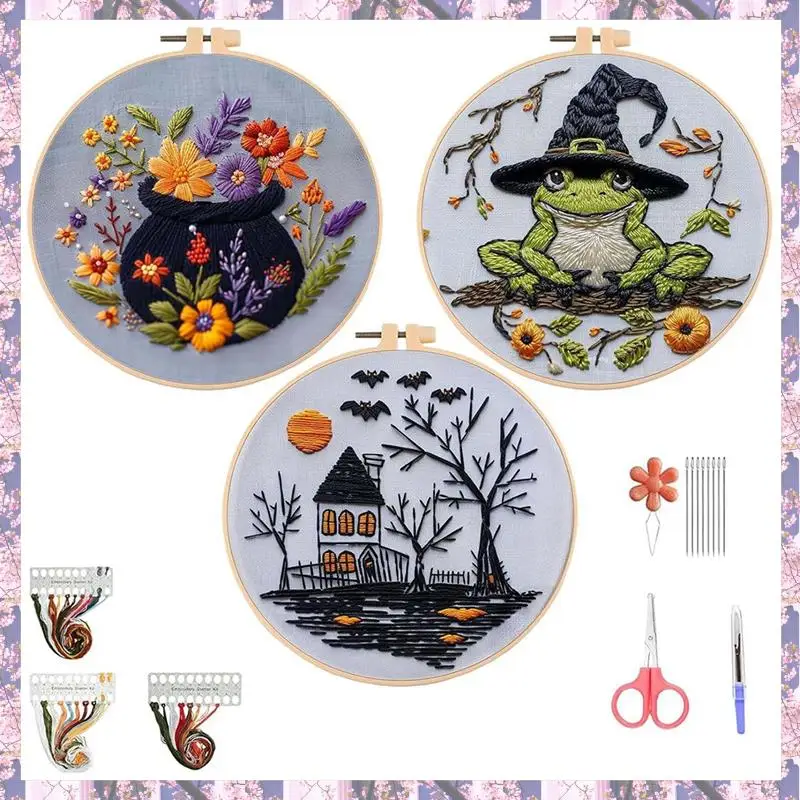 

Розничный стартовый набор для готической вышивки на Хэллоуин-ручка для взрослых своими руками с моторошными дизайнерскими узорами