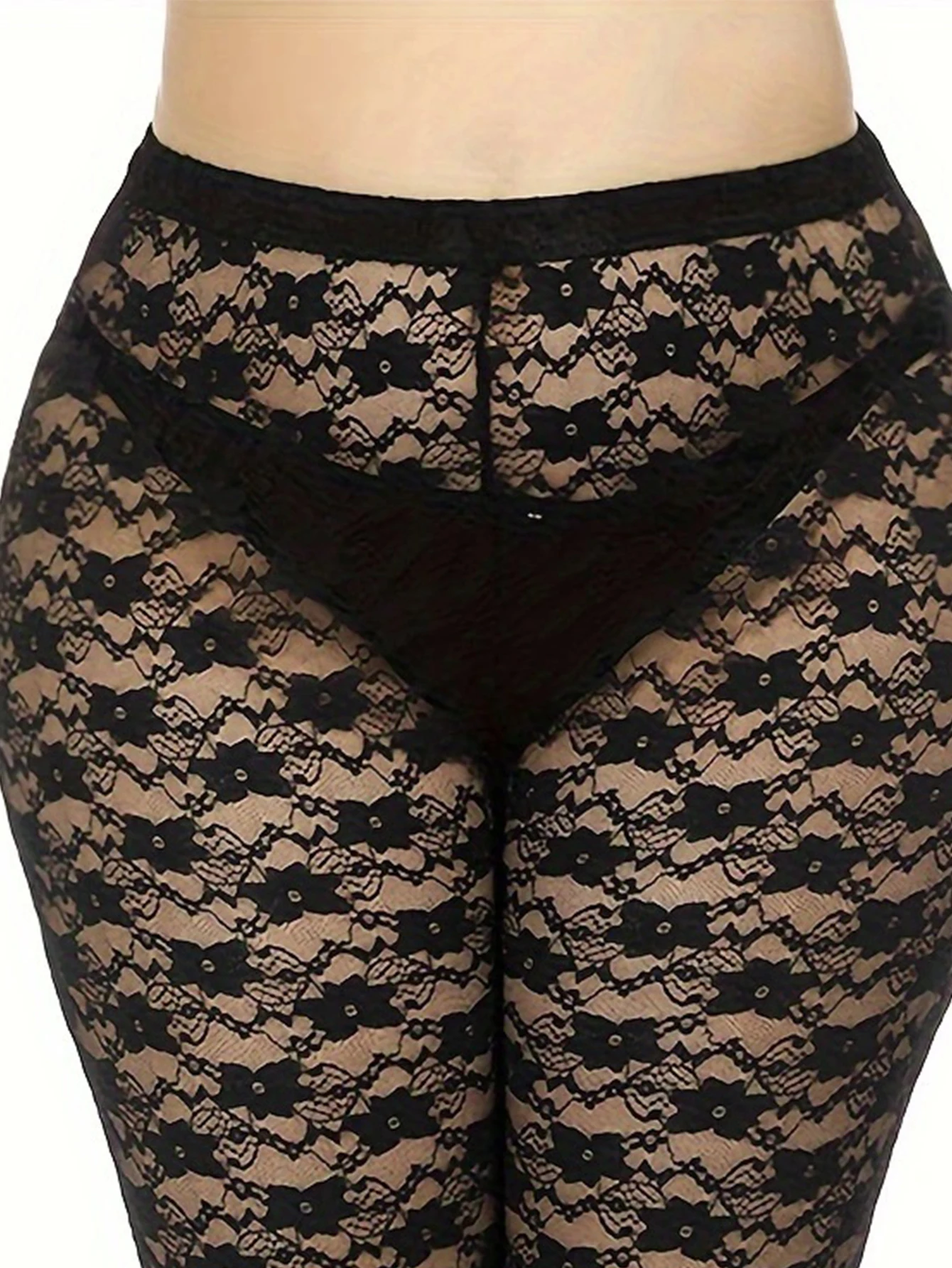 Europe And The United States Plus Size Women Sexy Lace Nine Point Pants Rose Plus Size Stretch Tight Breathable Leggings Woman