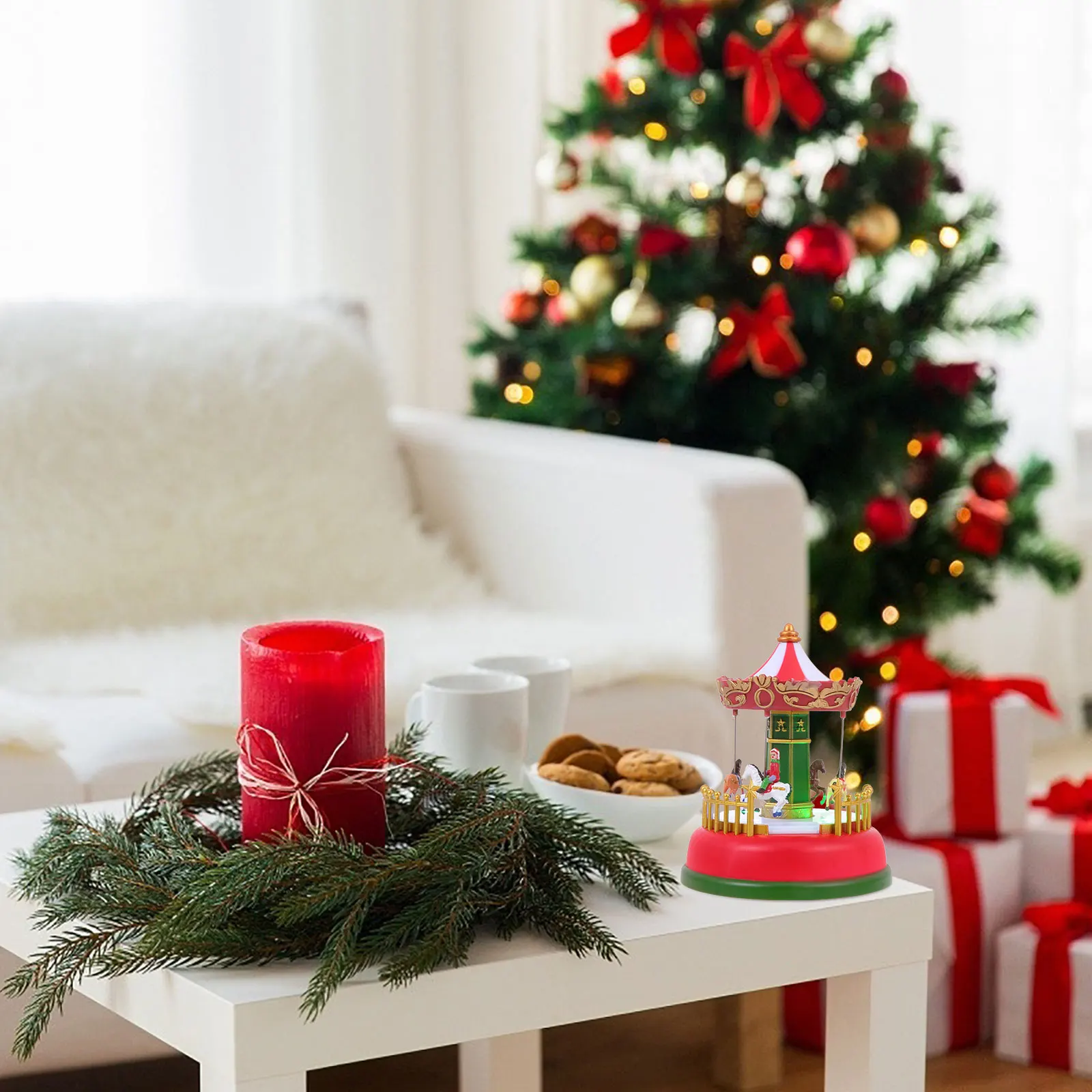 

Plastic Music Carousel Luminous Tabletop Decor Xmas Gift Merry go round Festive Lantern Christmas Birthday Wedding