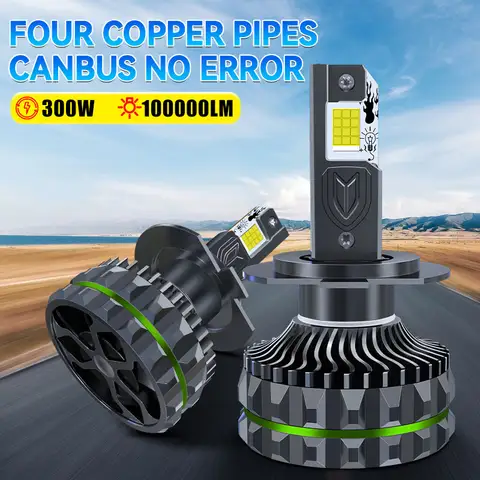 Carshark H1 H4 H7 LED Headlights Canbus 300W 100000Lm 4 Copper Tubes H8 H9 H11 9005 9006 9012 Car Bulbs HB3 HB4 Hir2 Auto Light