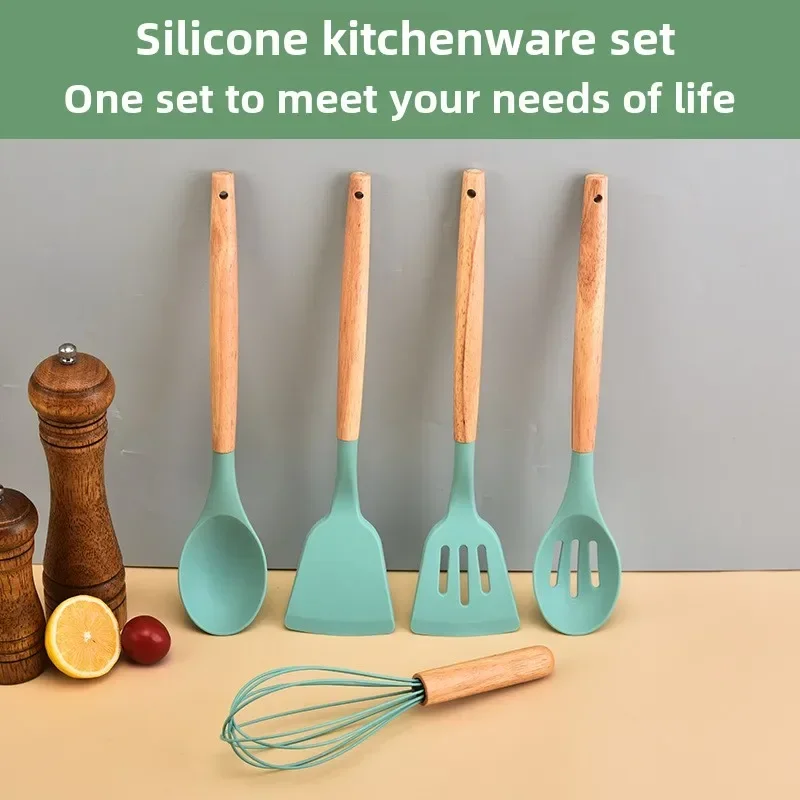 12PCS Food Grade Silicone Kitchen Cookware Tableware Turntable Measuring Spoon Practical Cooking Tools Kitchenware Set