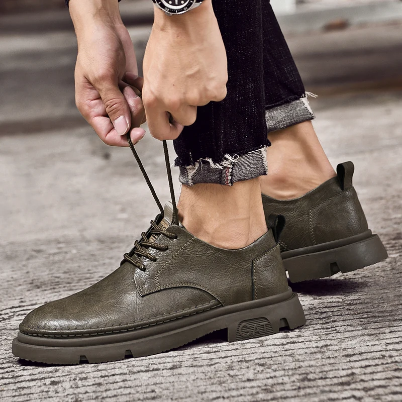 

Совершенно новая удобная уличная противоскользящая рабочая одежда на шнуровке из воловьей кожи, модная брендовая мужская дышащая мужская обувь с низким берцем