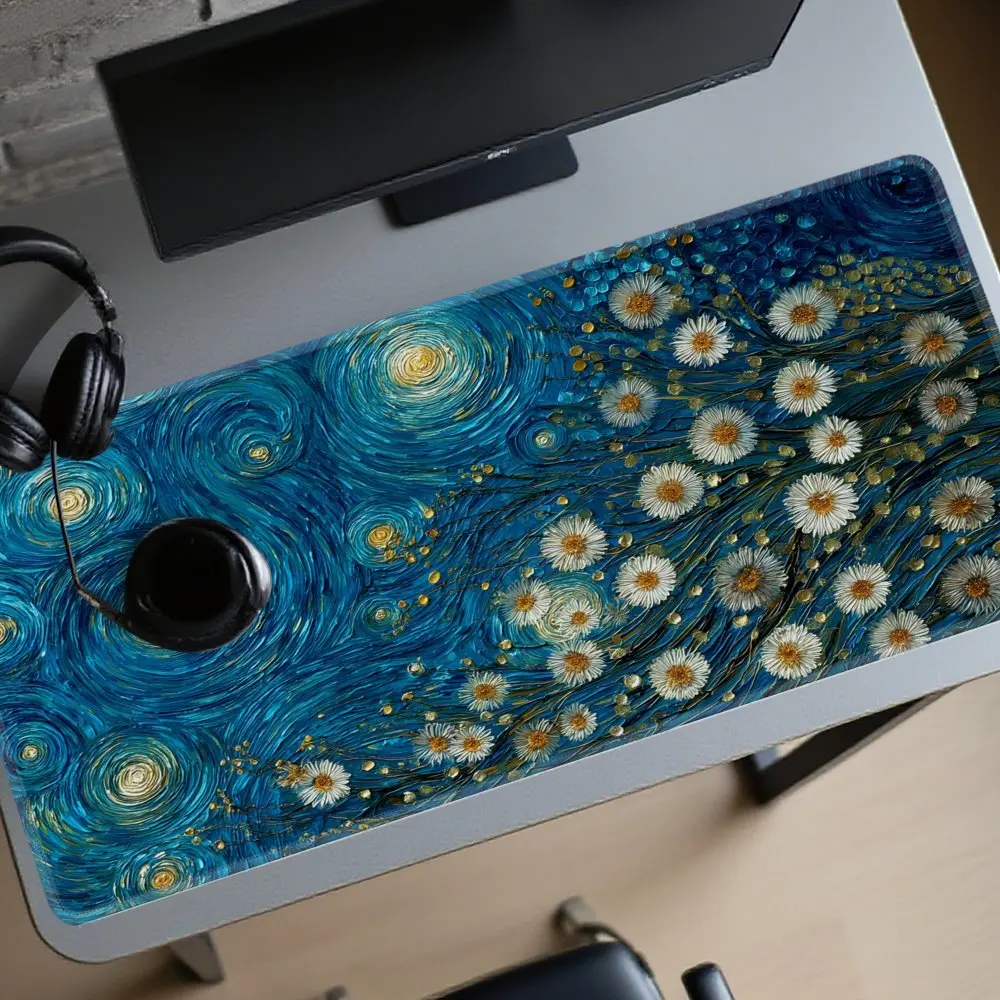 

Игровой коврик для мыши Van Gogh Starry Night Daisies, удлиненный, с нескользящей резиновой основой, для офиса