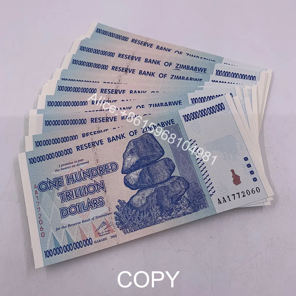 Zimbabwe Blue Banknote 100 Trillion Dollars 2008 Zimbabwe One Hundred Trillion Serial number With UV light For Nice Gift