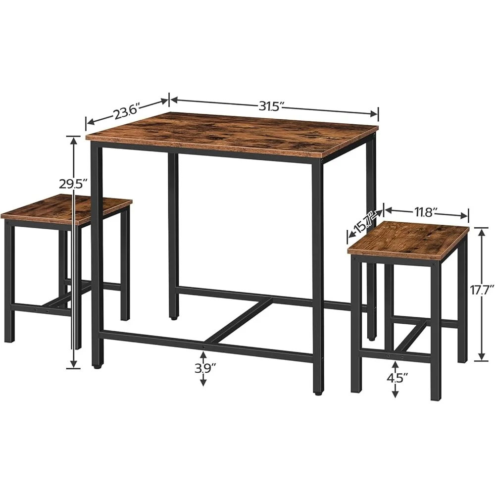 طقم طاولة طعام صناعية مكون من 3 قطع لتوفير المساحة وأثاث المطبخ ومساحة صغيرة للإفطار وغرفة المعيشة ومقاعد قابلة للتعديل #4