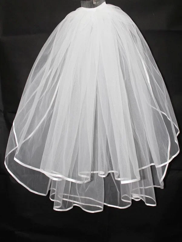 Fashion Simple cheap white Wedding Veil Satin edge one layer wedding accessory bridal veil