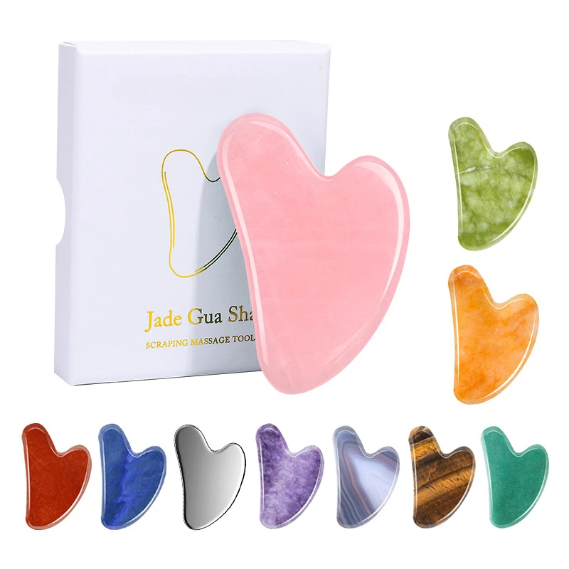 Guasha Massage Jade Rose Quartz Face Massag with Gift Box Gua Sha Board Acupoint Eye Care SPA Massager Tool Massage Visage