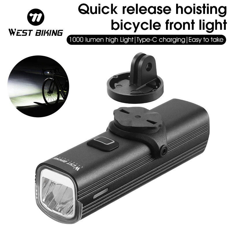 

WEST BIKING Bicycle Front Light 1000 Lumens Lamp Highlight Aluminum Alloy Type-C Bike Flashlight Headlight MTB Road Bike Light