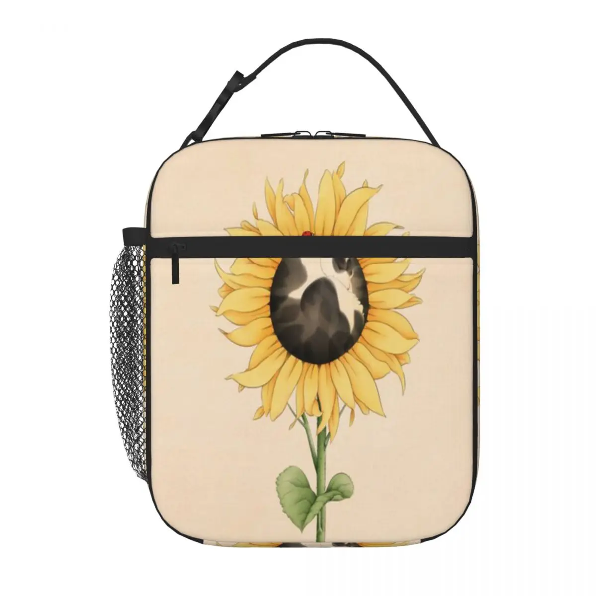 Bestselling Cat In Sunflower With Ladybird Striped Cooler Tote After School Snack Meal Prep Bag
