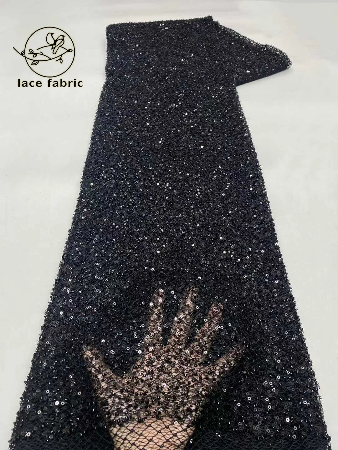 

Black African French Sequins Lace Fabrics 2026 High Quality Tulle Lace Nigerian Beaded Embroidered Dresses Material For Party
