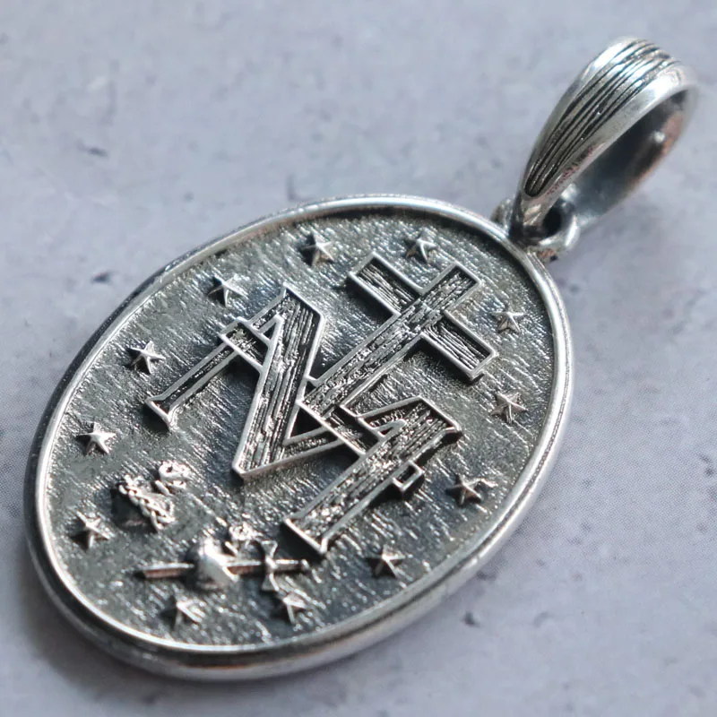 9.5g catholique miraculeuse médaille vierge marie Art Relief or pendentif personnalisé 925 solide STERLING argent pendentif