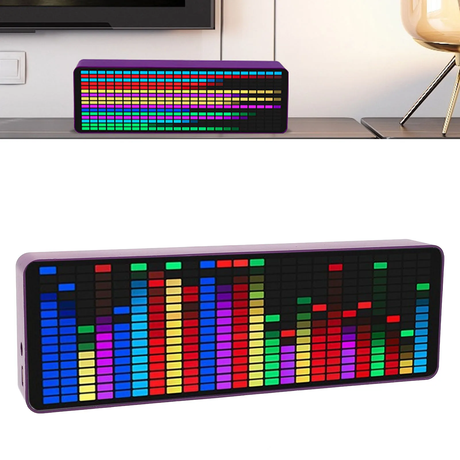 Music Spectrum Display 384 LED 1624 Segment Rhythm Light Level Voice Sensor Pickup Analyzer with Clock 20 Dynamic 7 Color