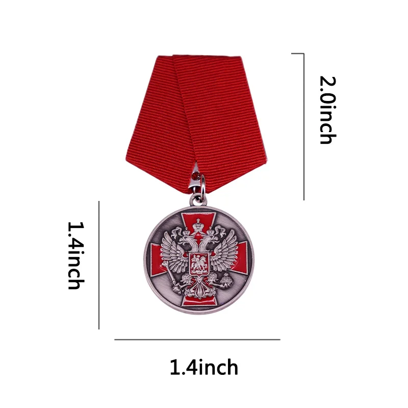 The Soviet Double-headed Eagle Military Medal Copper Ribbon Badges Vintage Silvery Pins Decoration Crafts 1PC