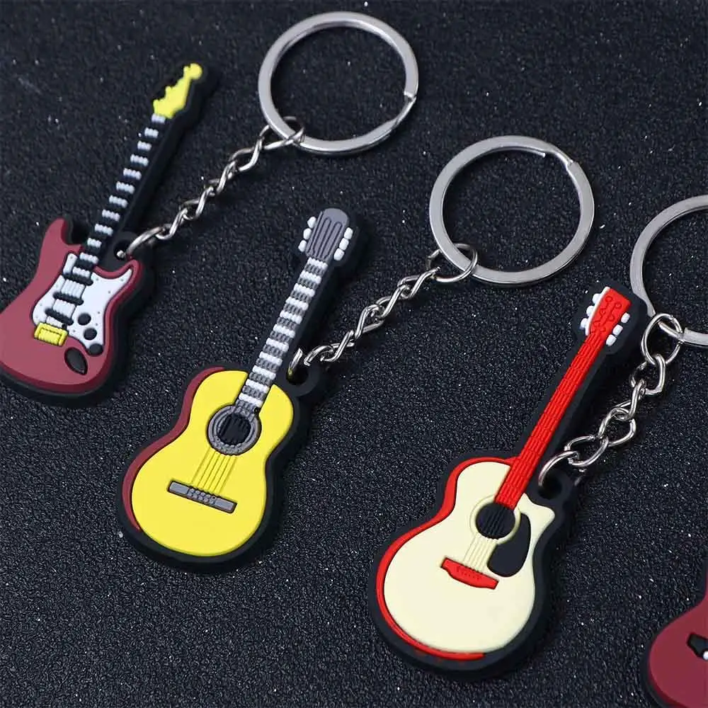 1 Pc Silicone Guitar Key Rings Silicone Car Keyring Backpack Decoration Car Ornament Musician Jewelry Kid Gifts