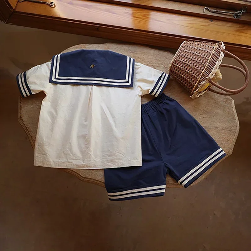 Baby Boy Girl Clothes Sets Sailor Collar Soft Cotton Fashion Baby Navy Uniform Baby Costume