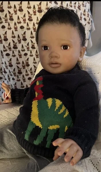 ShanShan Custom Made 26''Reborn Baby Pippa Boy Version African-American Boy With Hand-rooted Curly Short Hair Already Finished