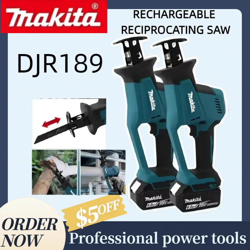 

Makita Portable Reciprocating Saw DJR189 18V Rechargeable Brushless Cordless Tool for Wood and Metal Cutting Work