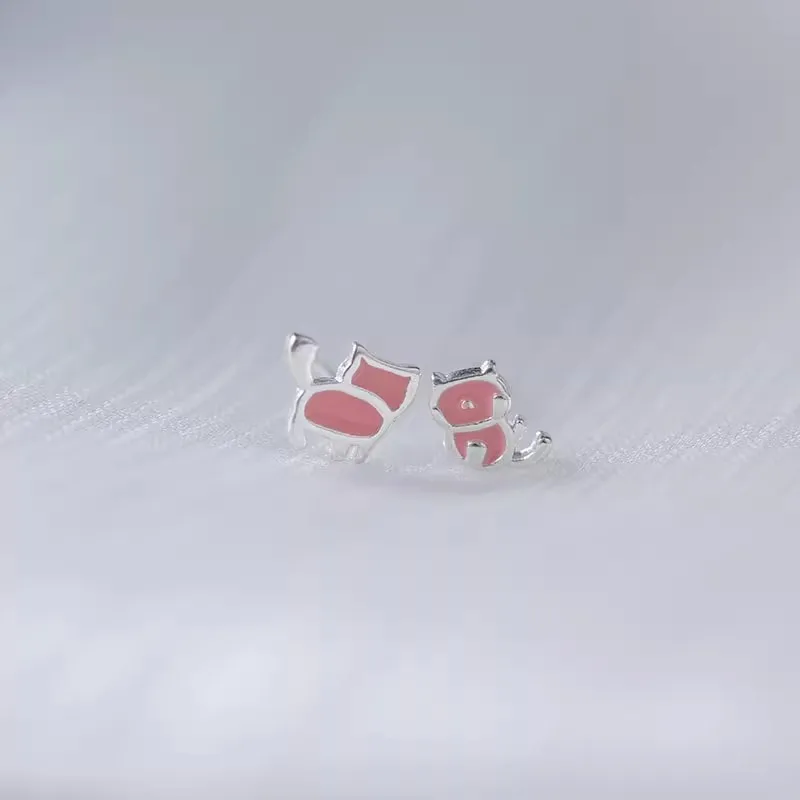 

925 Sterling Silver Cat Earrings Women Simple Fashion Wedding Jewelry Accessories