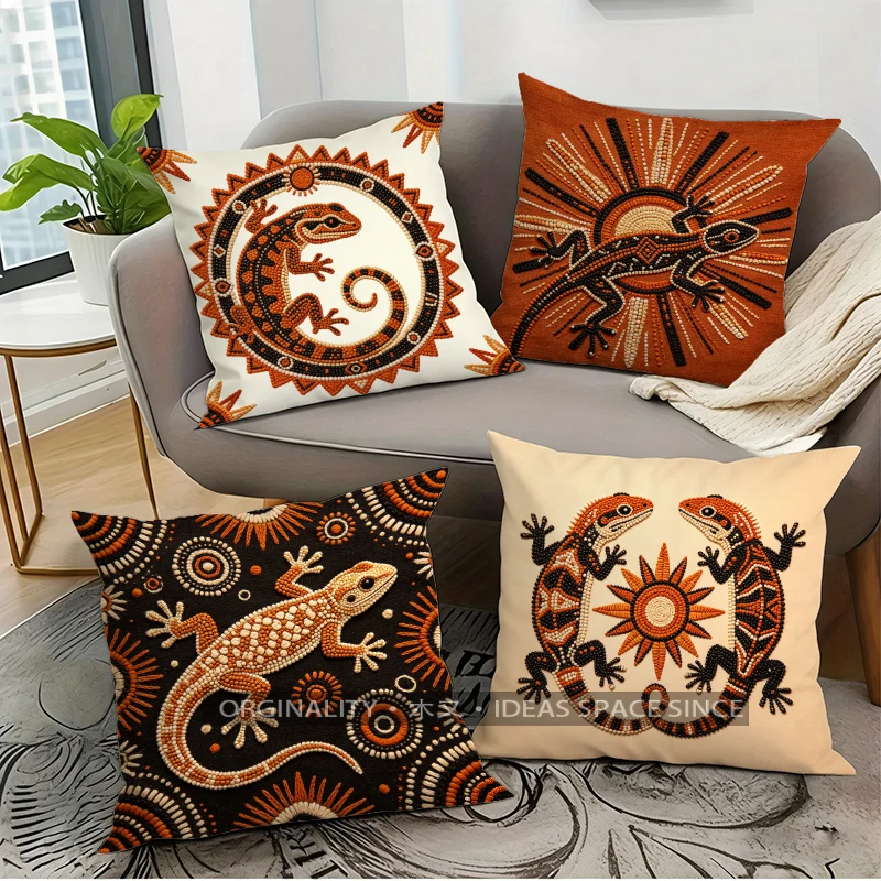 Gecko Lizard Boho Pattern Cushion Cover Suitable for Sofa Bedroom Car Pillow Cover