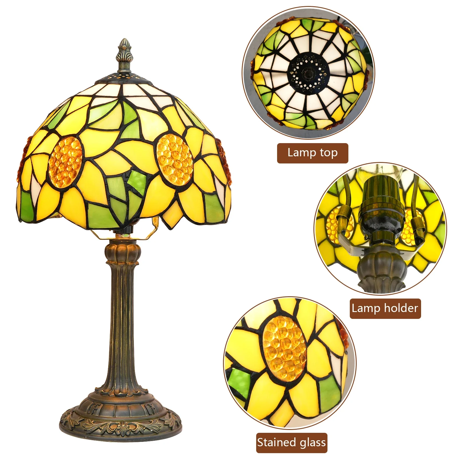 Tiffany Lamp Stained Glass Table Lamp Yellow Sunflower Bedside Table Lamp LED E26 Bulb for Bedroom Living Room