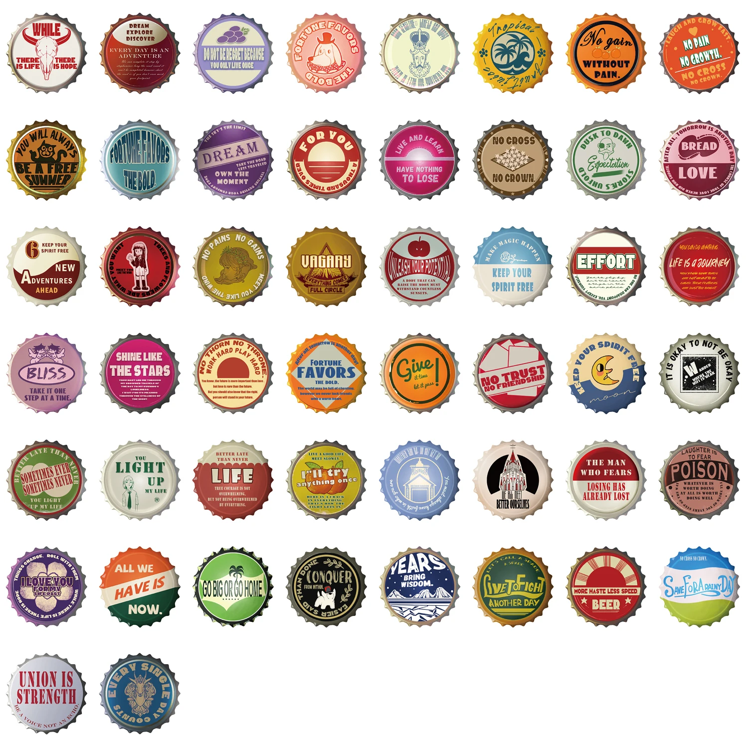 50pcs Bottle Cap Creativity Graffiti Stickers Suitable for Decorative Phone Case, Water Cup, Guitars, Creative Waterproof Decals