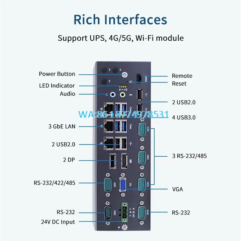 Wmwmnu Industrial Embedded Computer for I5-9400 Fanless 2DP 1VGA CE Certified Multi RS232 RS485 Ports 8GB 16GB Memory