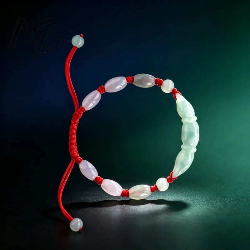 Natural Blue water Jade Burma Emerald Lotus Root Knot Beads DIY Bracelet Round Hand Weaving Jewellery Fashion Woman Luck Amulet