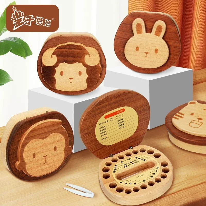 Funny Baby Teeth Storage Twelve Zodiac Animals Deciduous Teeth Storage Souvenir Box Solid Wood Deciduous Tooth Collection Box