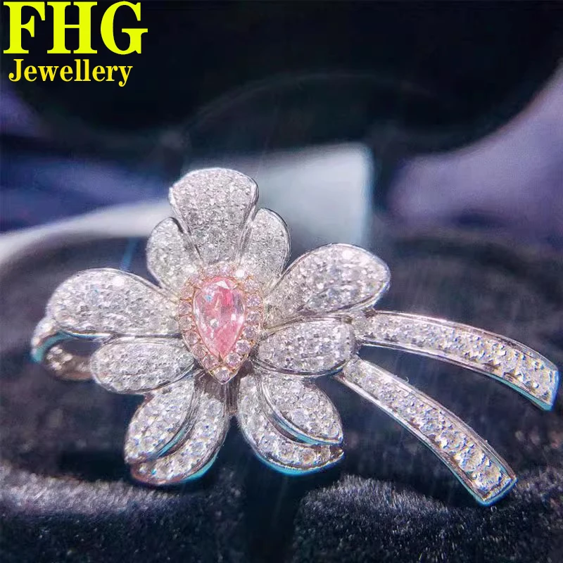 Solid Au750 18K gold Ring CVD/HPHT Lab Growm Diamond Ring Pink diamond 0.24Ct white diamonds 0.82Ct Jewelry Wedding Party gift