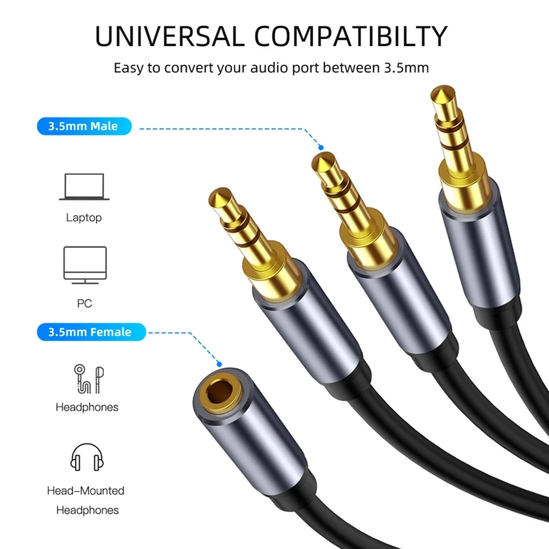 Cable de Audio de 3,5mm hembra a 3 puertos, 3,5mm macho/hembra a 3,5mm 3 puertos, 3,5mm hembra/3,5mm macho a 3 puertos, 3,5mm hembra