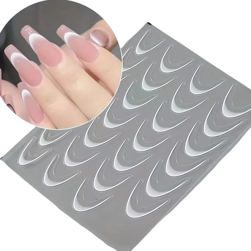Selbstklebende französische Nagelsticker mit Farbverlauf, 3D-Lächeln- und Halbmond-Design, glänzende Streifen, einfache DIY-Anwendung für eine elegante Maniküre im Salon, Mus