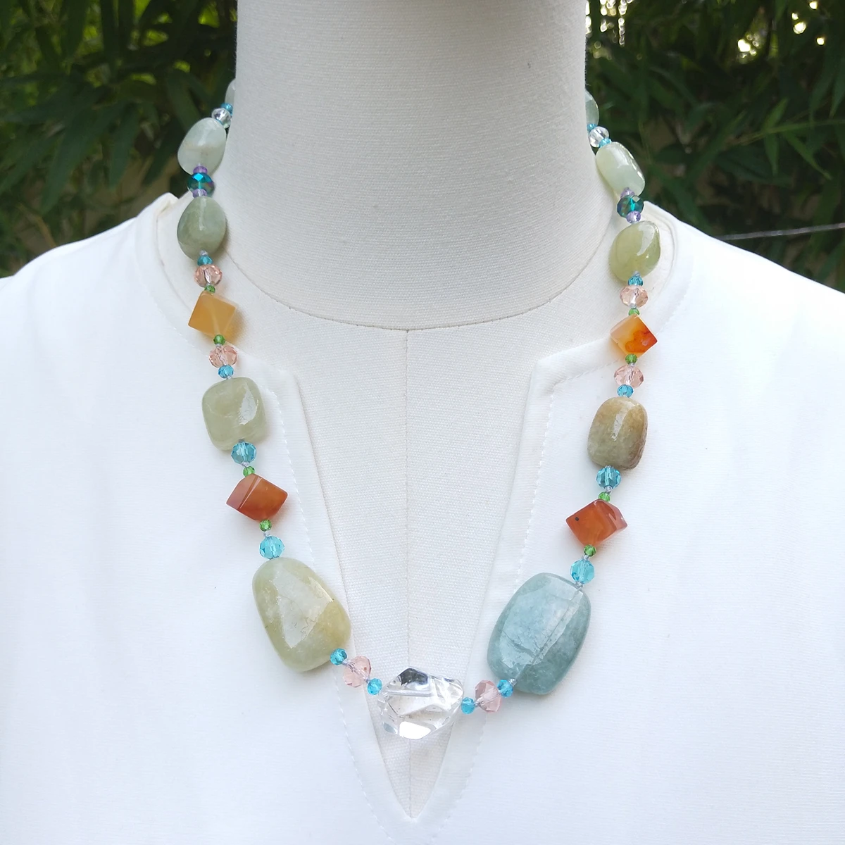 Lii Ji Real Stone Aquamarine Agate Crystal Necklace 57cm Stock Sale Women Jewelry Gift