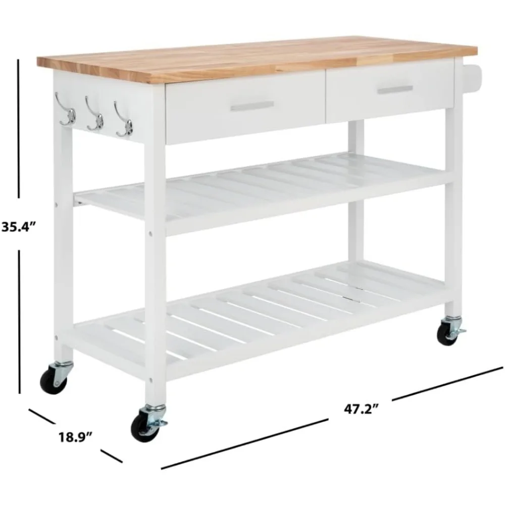Home Collection Kiko White/Natural 2-Drawer 2-Shelf Trolley Kitchen Cart with Wheels