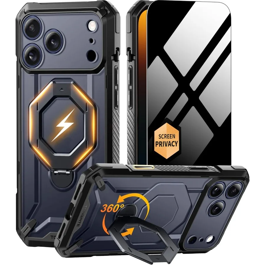 حافظة لهاتف iPhone 17 Pro مع حامل مغناطيسي يدور 360 درجة لتعزيز الوصول وقابلية النقل عسكرية #1