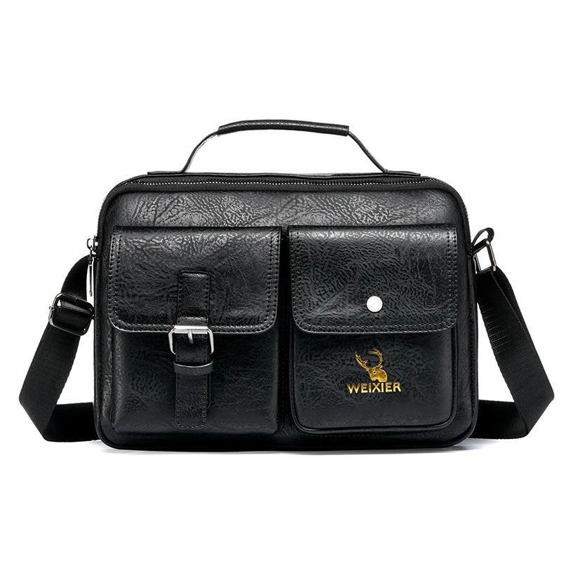 Luxury Brand Fashion Men\'s Shoulder Portable PU Leather Handbag Business Briefcase Large Capacity Travel Messenger Side Bag Men