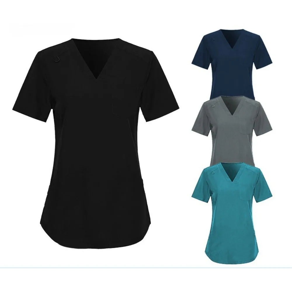 

Женская медицинская блузка с коротким рукавом – влагоотводящая эластичная униформа для медсестер, врачей и стоматологов