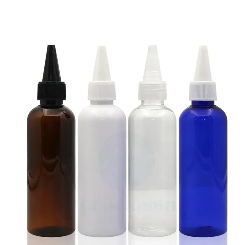 50 * 100ML Point Mouth Cap Bottle Plastic Cosmetic Container Refillable Hair Perm Liquid Essence Oil Dropper Squeeze Makeup Pack