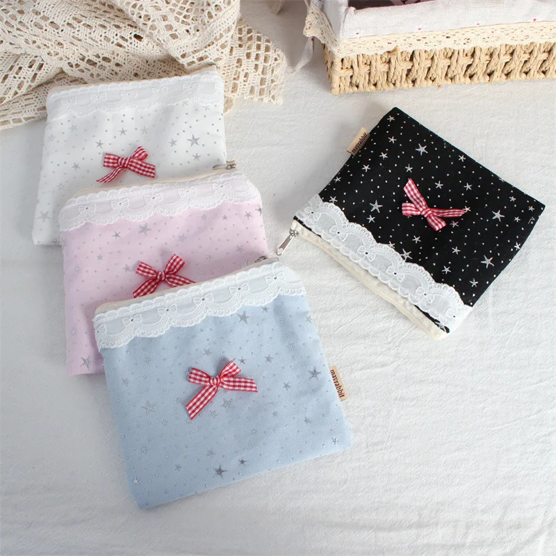 

Ins Silver Star Coins Wallet Zipper Coin Pouch Cute Sweet Lace Makeup Bag Lipstick Case Large Capacity Card Holder Cute Purse