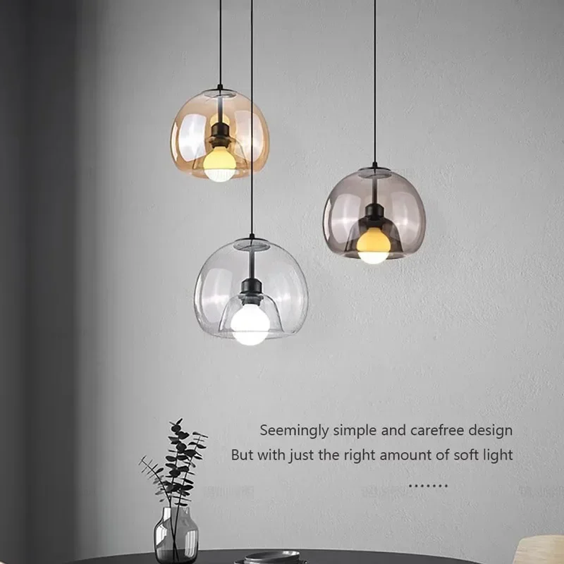 

Glass Led Ceiling Pendant Lamp E27 Modern Chandelier For Living Room Dining Table Kitchen Bedroom Modern Gray Art Hanging Light