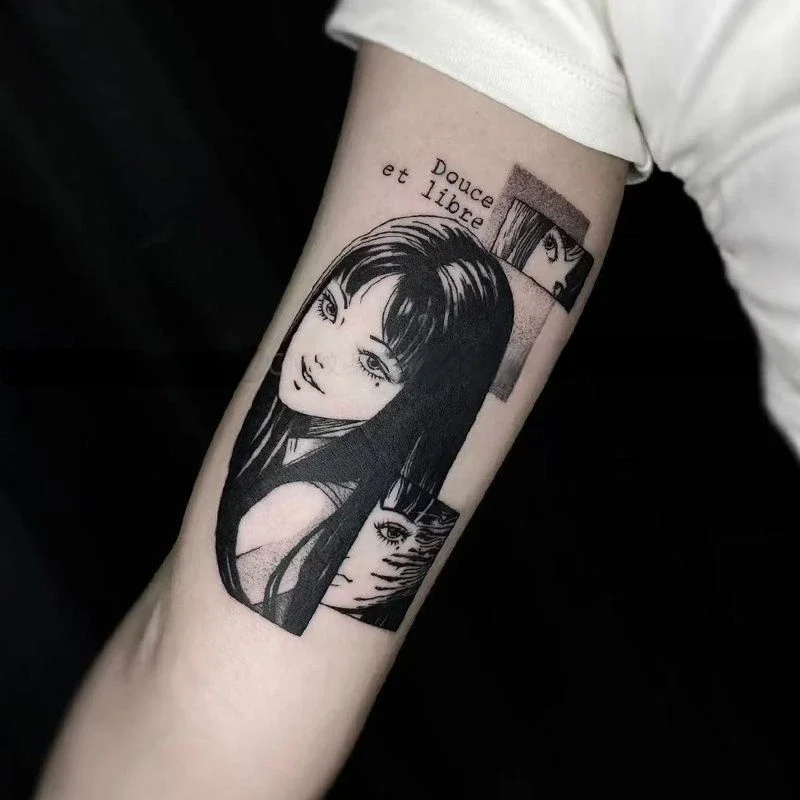 

Anime Horror Girl Herbal Juice Temporary Tattoos Tomie Kawakami Cartoon Waterproof Fake Tattoo Body Art Tatoo Body Stickers