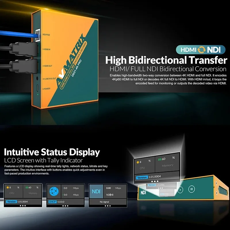 AVMATRIX DE21-4K PRO High Bidirectional Transfer HDM/FULLNDl Bidirectional Conversion with Tally Lndicator PoE &USB-C