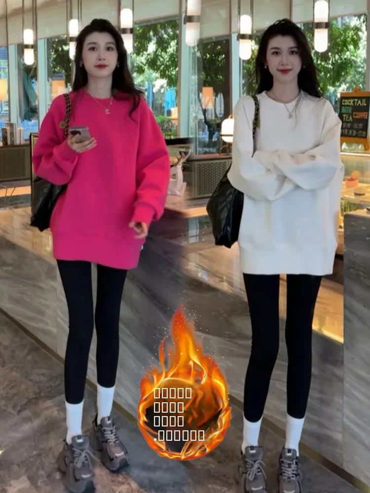 

Корейский утепленный флисовый свитшот средней длины для женщин, модный, весенняя новинка, комфортная посадка