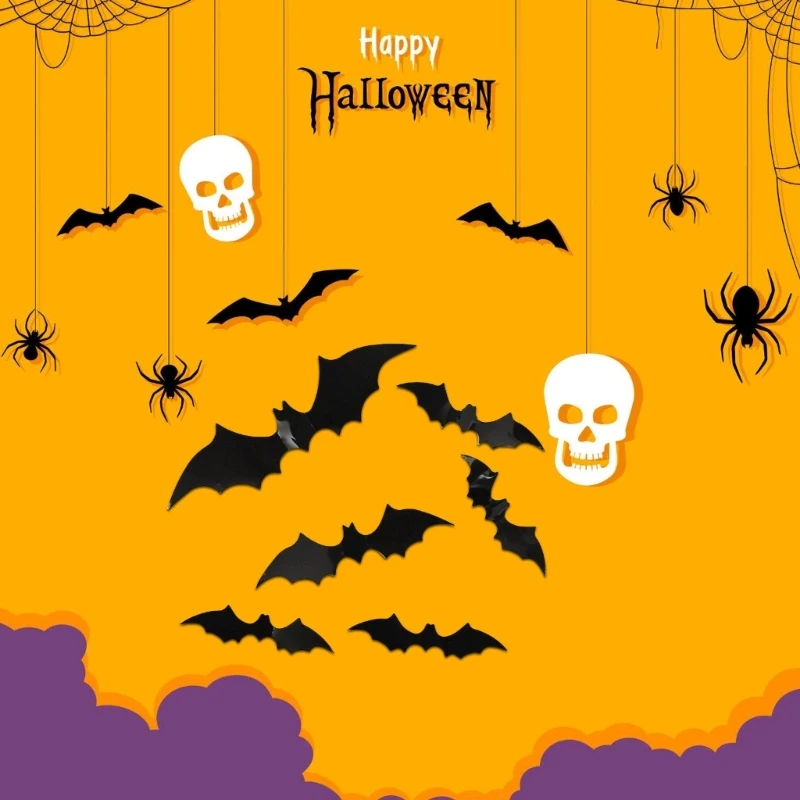 48Pcs Bats Stickers Wall Decals Bats Wall Decoration Halloween Bat Decoration Stickers for Wall Window Decorations H8WD
