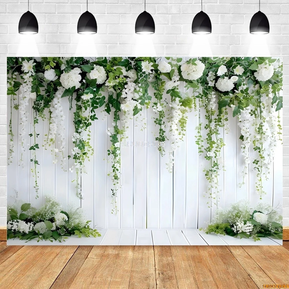 실내 웨딩 사진 배경 플로어 꽃 커튼 신부 샤워, Mr & Mrs 약혼식 초상화 포토콜 배경