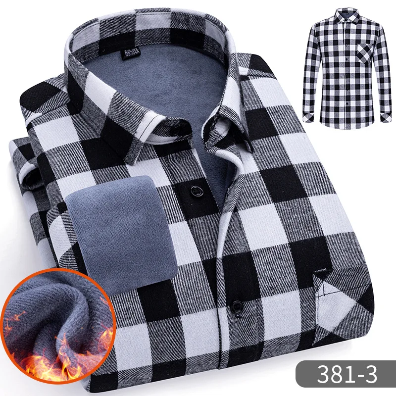 5XL new autumn and winter fleece thickened warm men's shirt long sleeve high quality wool fashion plaid casual non-ironing