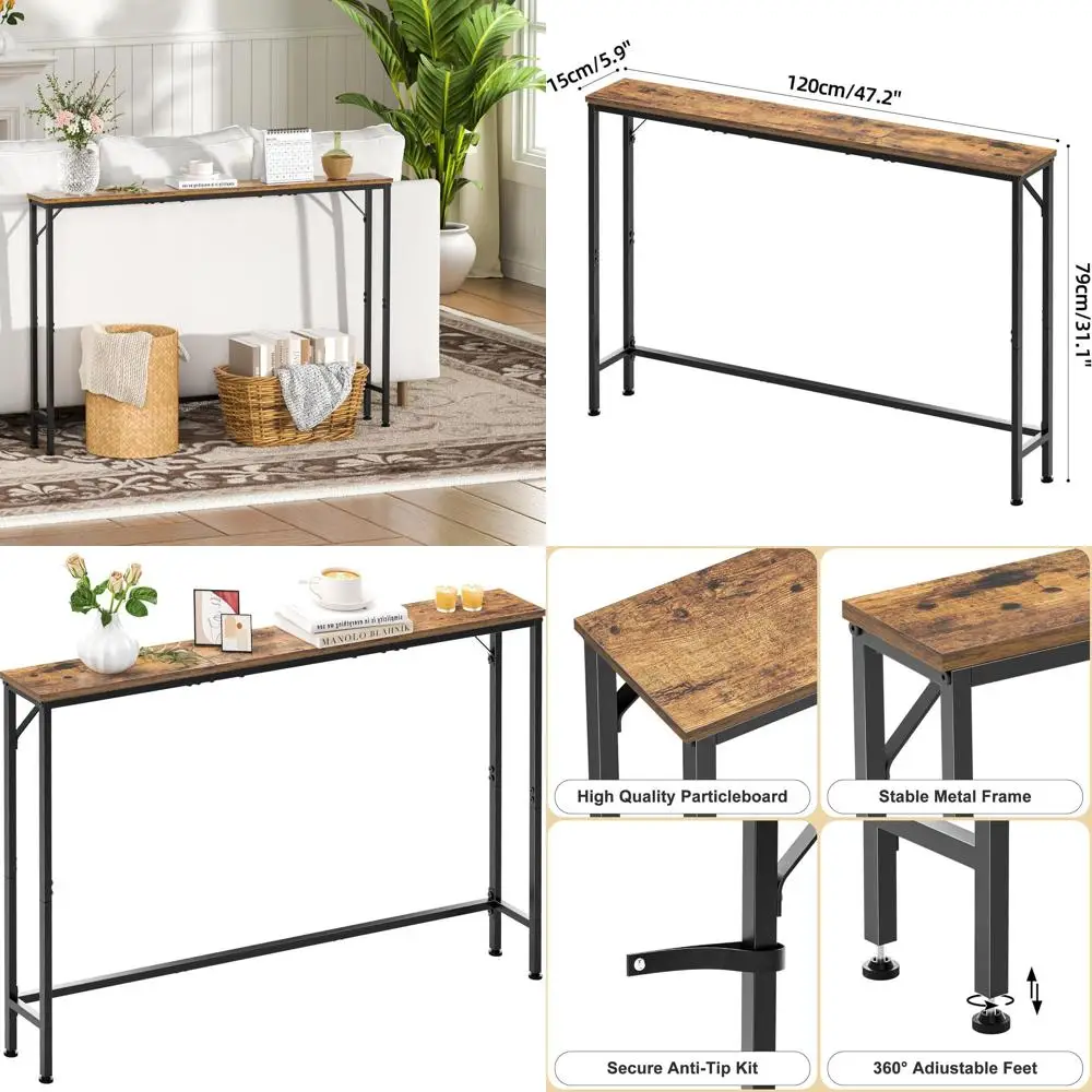 

Узкий консольный столик в деревенском стиле коричневого цвета для гостиной, прихожей и офисных помещений