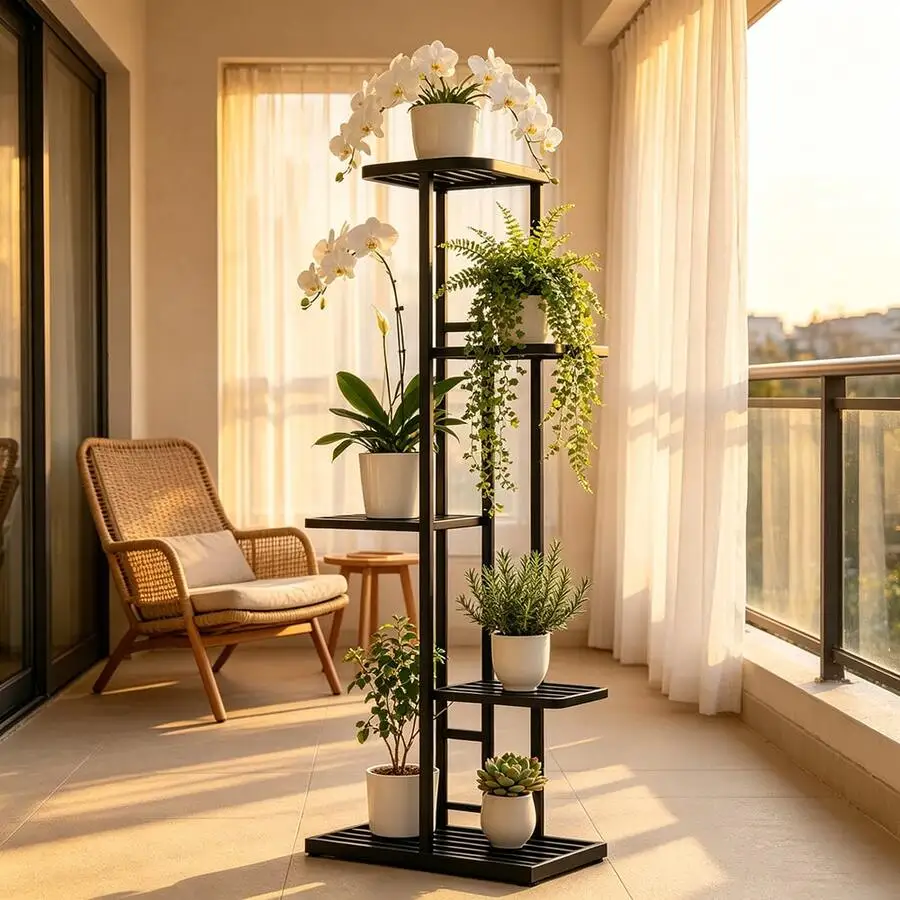 SHENGMAO-2/3/4/5/6-7Tier Plant Stand Iron Flower Stand High-Angle Multi-Tier Plant Rack Indoor/Outdoor Flower Pot Display Stand.